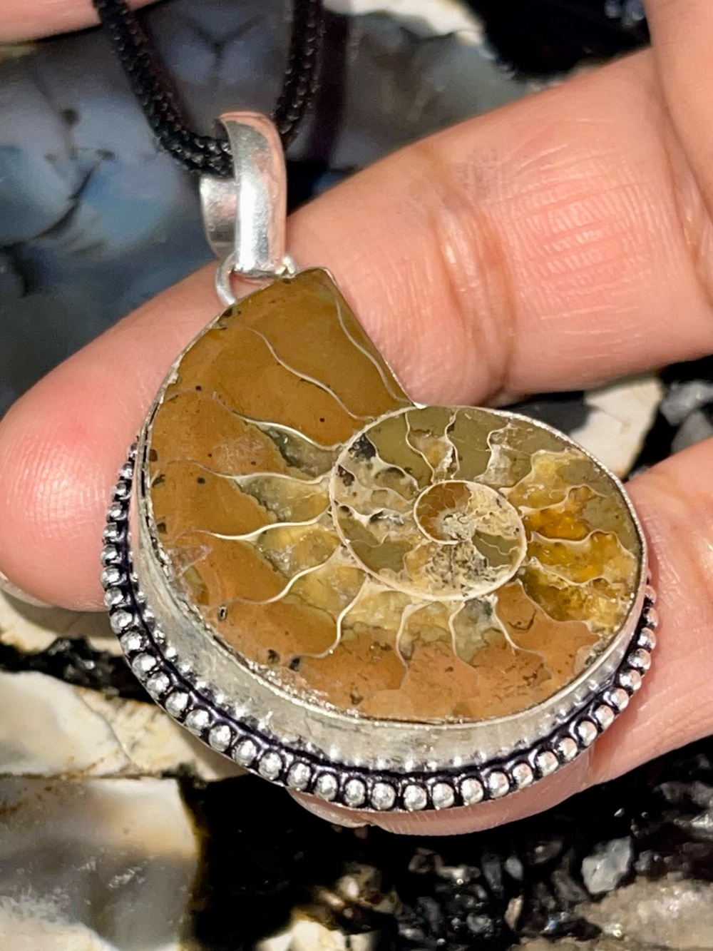 Earthy Ammonite Fossil Pendant 2”